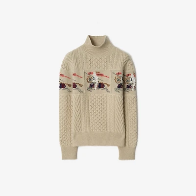 Knight Aran Knit Wool Sweater in Beige melange - Women | Burberry® Official