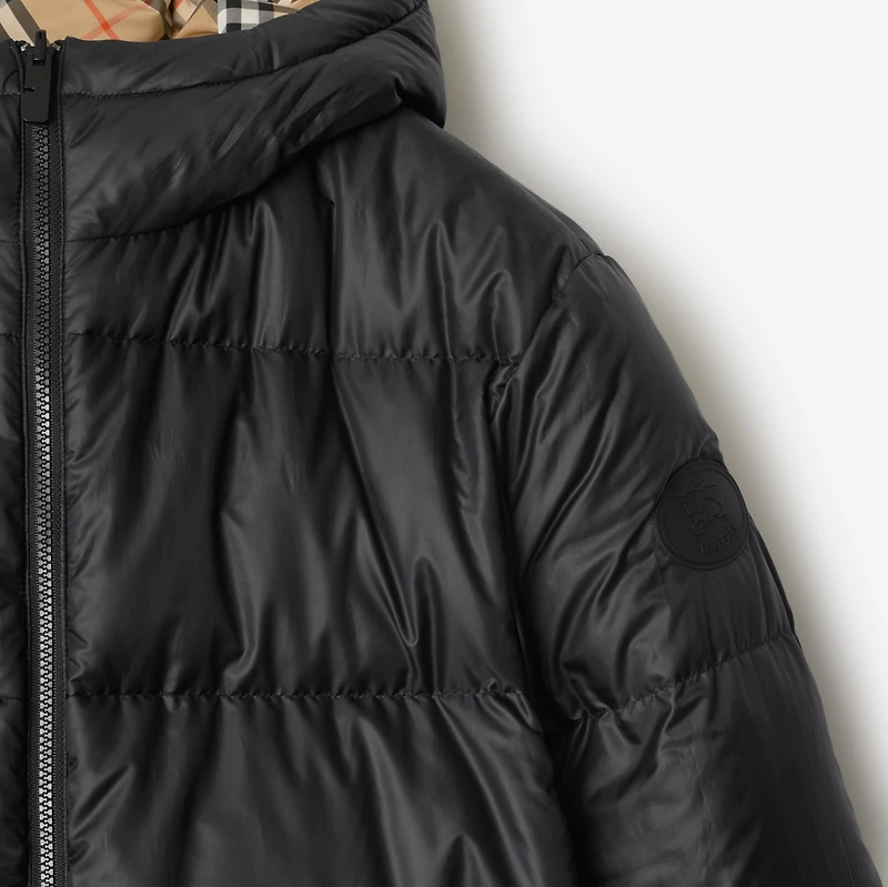 Reversible Check Hooded Puffer Jacket in Sand beige - Men | Burberry® Official