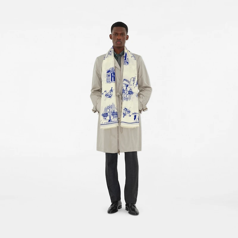London Landmarks Wool Silk Scarf in Knight | Burberry® Official