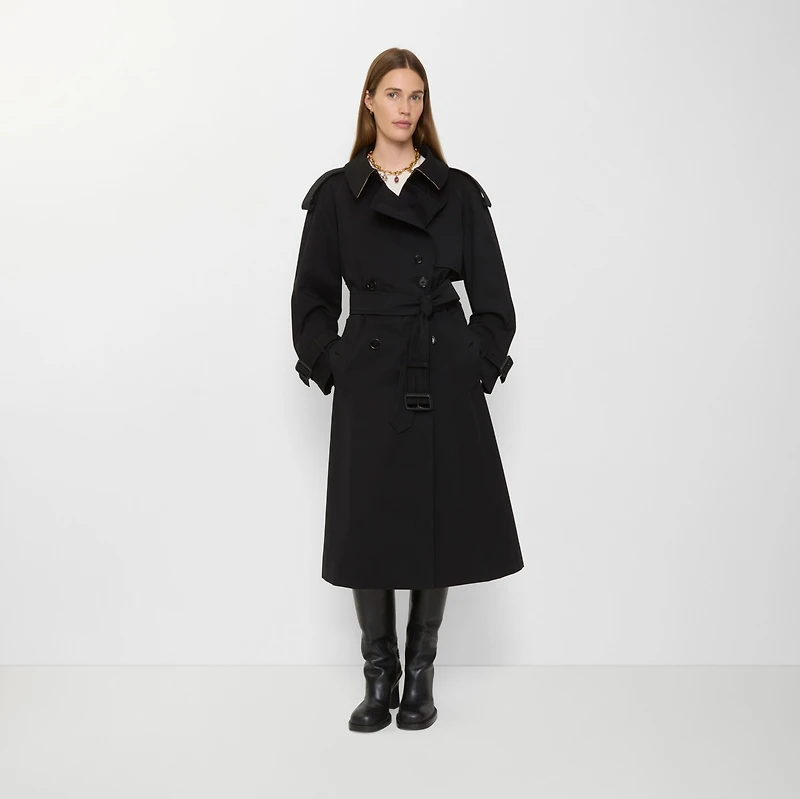 Long Gabardine Fitzrovia Trench Coat in Black - Women, Cotton Gabardine | Burberry® Official