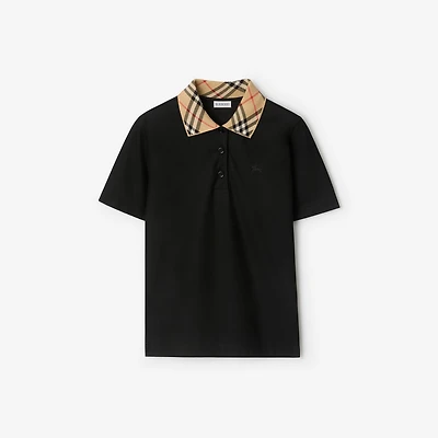 Check Collar Cotton Polo Shirt in Black - Women | Burberry® Official