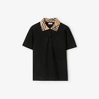 Check Collar Cotton Polo Shirt in Black - Women | Burberry® Official