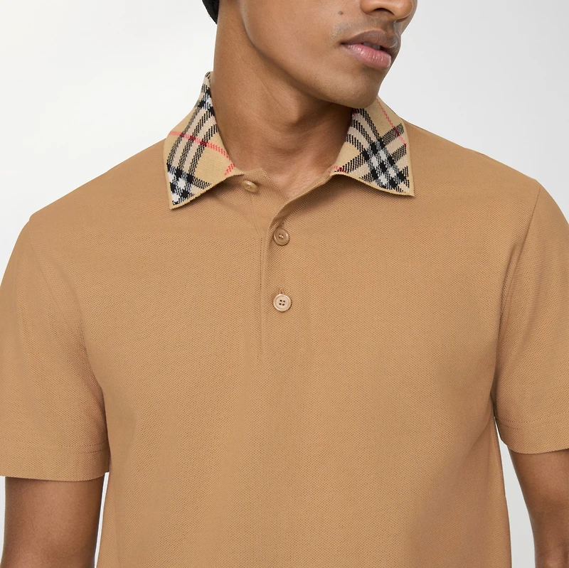 Check Collar Cotton Polo Shirt in Beige - Men | Burberry® Official
