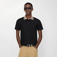 Check Collar Cotton Polo Shirt in Black - Men | Burberry® Official
