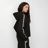 Check Trim Cotton Zip Hoodie in Black - Women | Burberry® Official