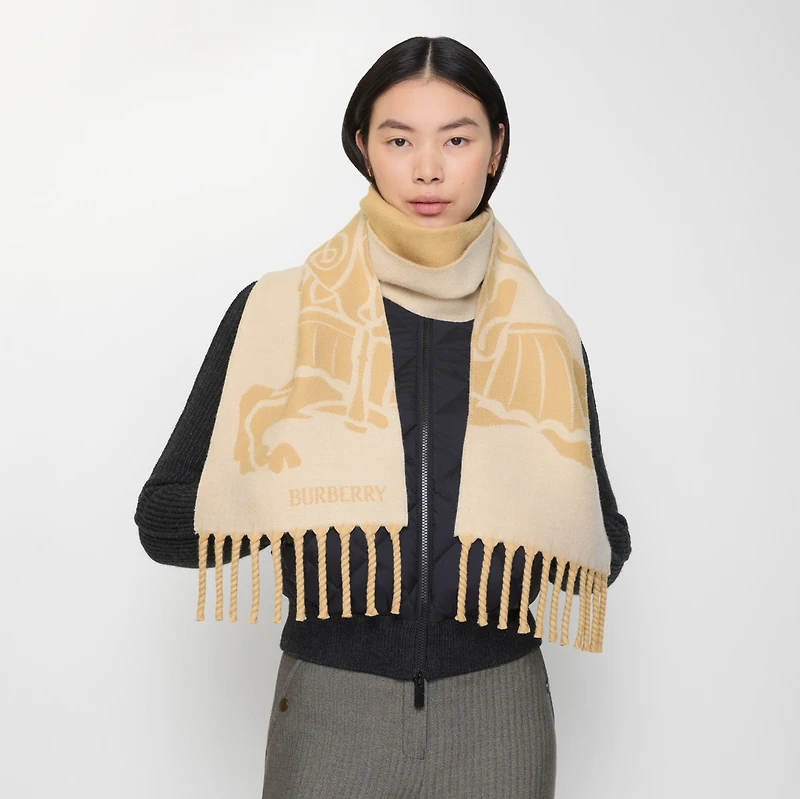 Reversible EKD Wool Scarf in Sand beige | Burberry® Official