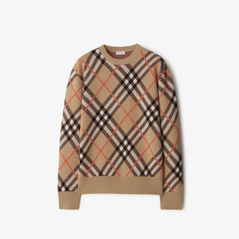 Check Wool Mohair Blend Sweater in Sand - Men, Nylon | Burberry® Official