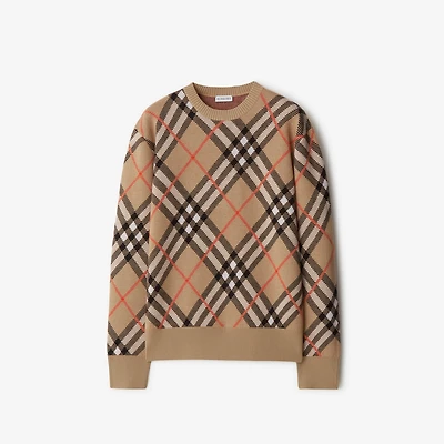 Check Wool Mohair Blend Sweater in Sand - Men, Nylon | Burberry® Official
