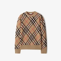 Check Wool Mohair Blend Sweater in Sand - Men, Nylon | Burberry® Official