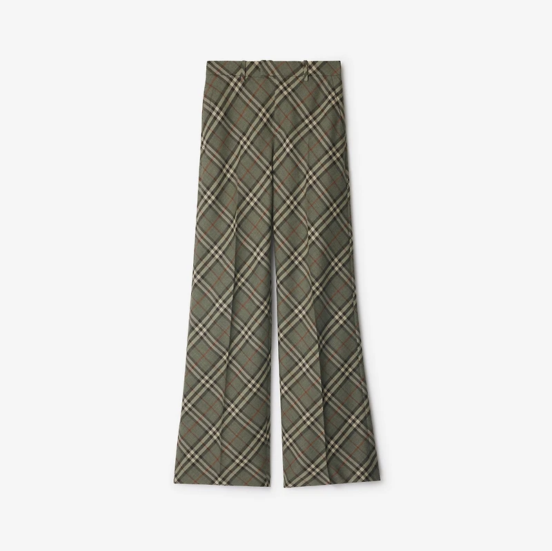 Check Wool Tailored Trousers in Crater - Women | Burberry® Official