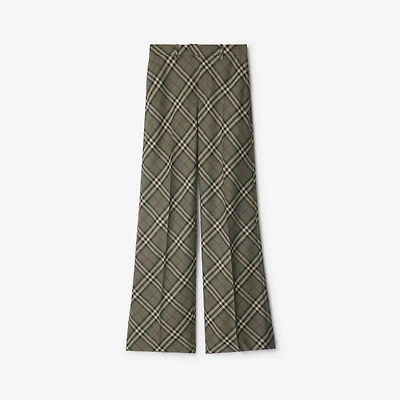 Check Wool Tailored Trousers in Crater - Women | Burberry® Official