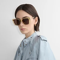 Tubular Check Square Sunglasses​ in Buff - Women | Burberry® Official