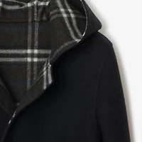 Reversible Wool Hooded Wrap Coat in Black/snug - Women | Burberry® Official