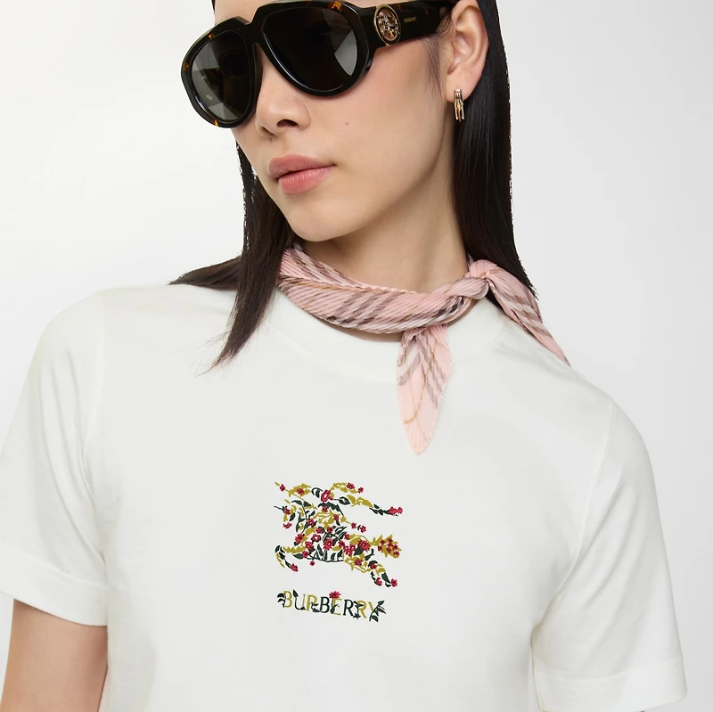 Floral EKD Cotton T-shirt in Chalk white - Women | Burberry® Official