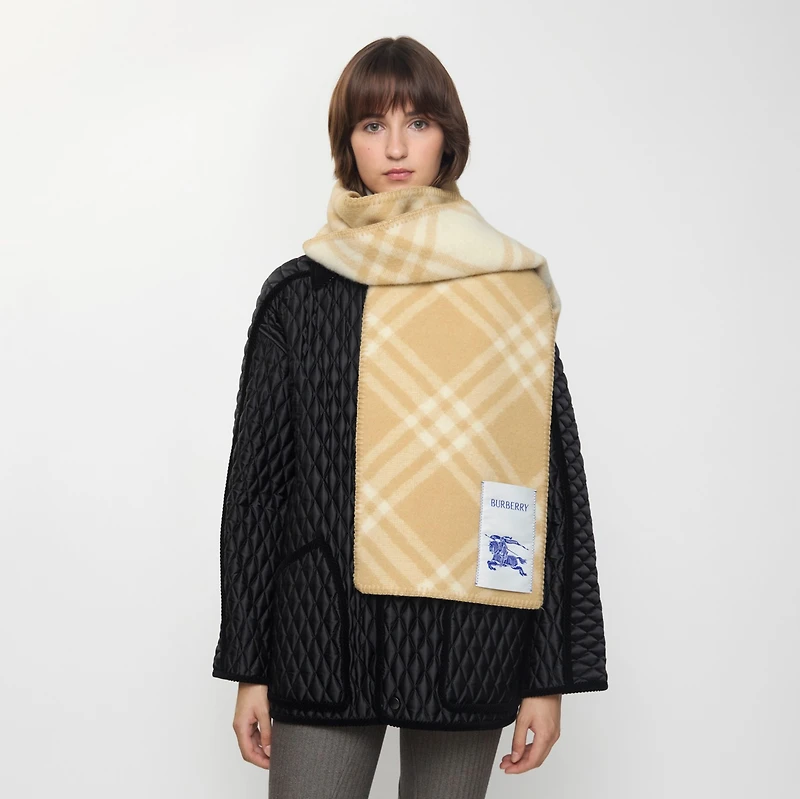 Check Wool Scarf in Sand | Burberry® Official