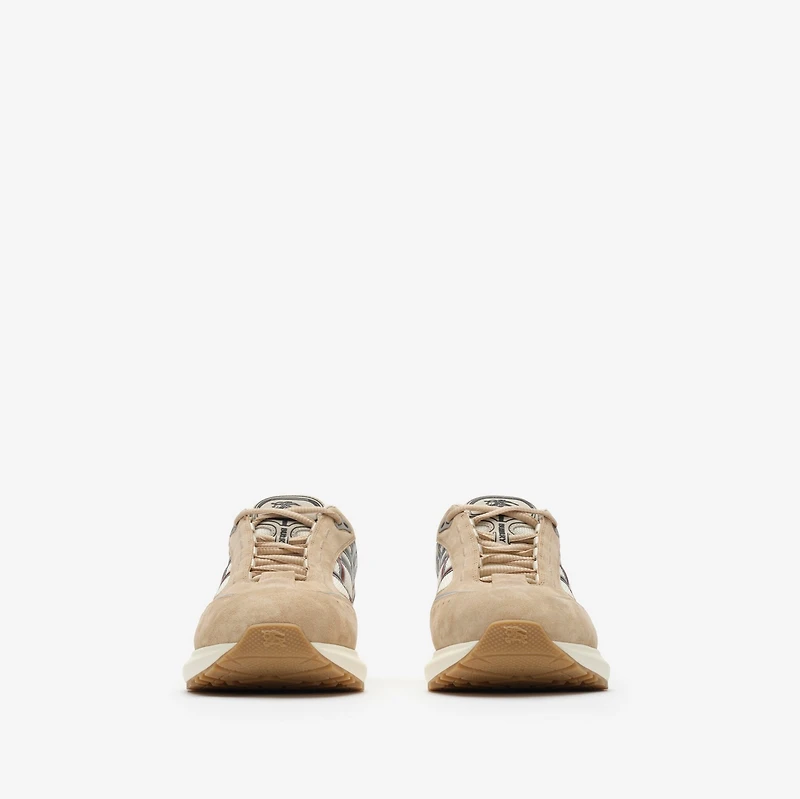 Nylon, Suede and Leather Eclipse Sneakers in Flax beige/silver - Men | Burberry® Official