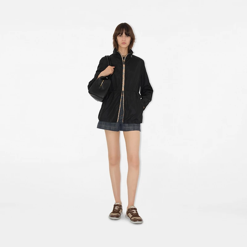 Short Checker-tape Nylon Parka in Black - Women | Burberry® Official