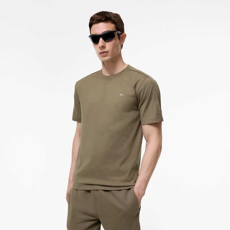 Check Piping Cotton T-shirt in Finch brown - Men | Burberry® Official