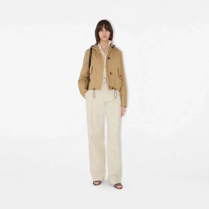Short Gabardine Parka in Flax - Women, Cotton | Burberry® Official