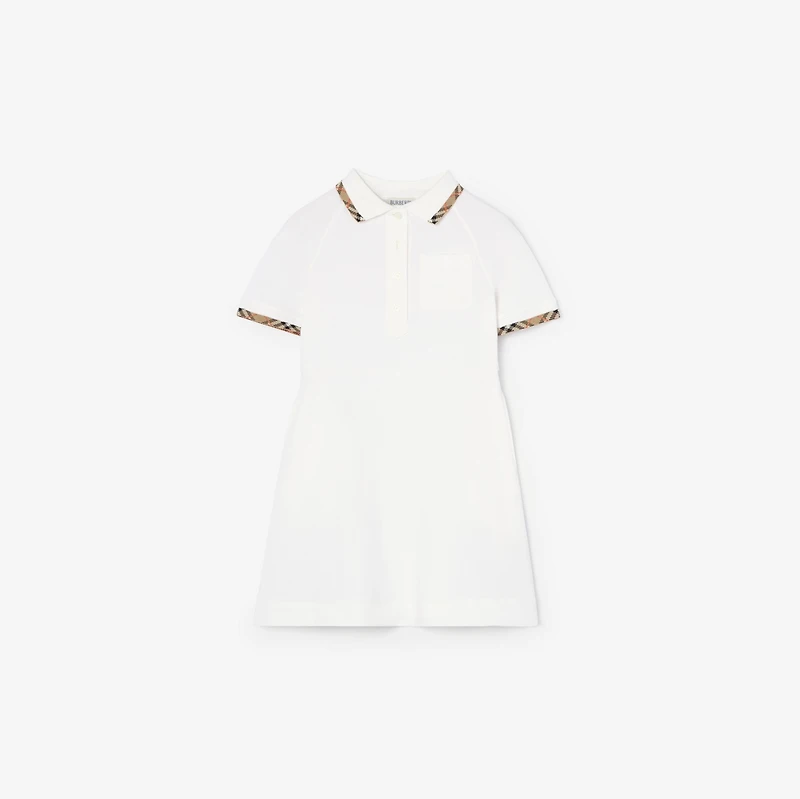 Check Trim Cotton Polo Shirt Dress in White | Burberry® Official