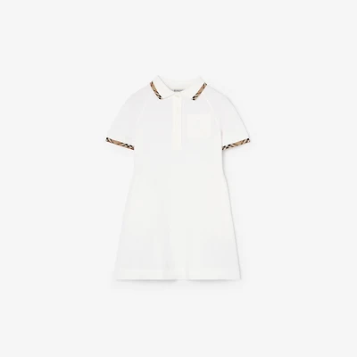 Check Trim Cotton Polo Shirt Dress in White | Burberry® Official