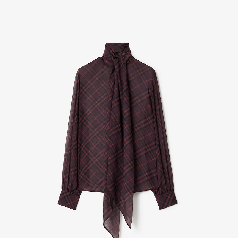 Check Silk Scarf Blouse in Wine red - Women | Burberry® Official
