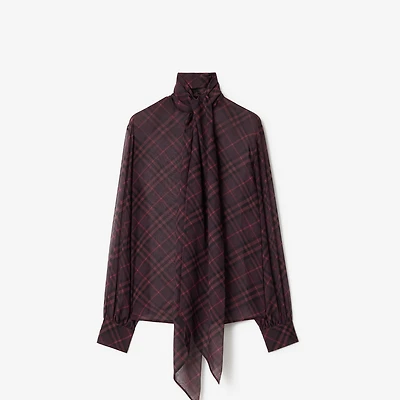 Check Silk Scarf Blouse in Wine red - Women | Burberry® Official