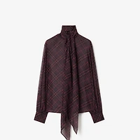 Check Silk Scarf Blouse in Wine red - Women | Burberry® Official