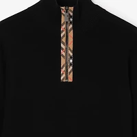 Check Trim Wool Half-zip Sweater in Black - Men, Cashmere | Burberry® Official