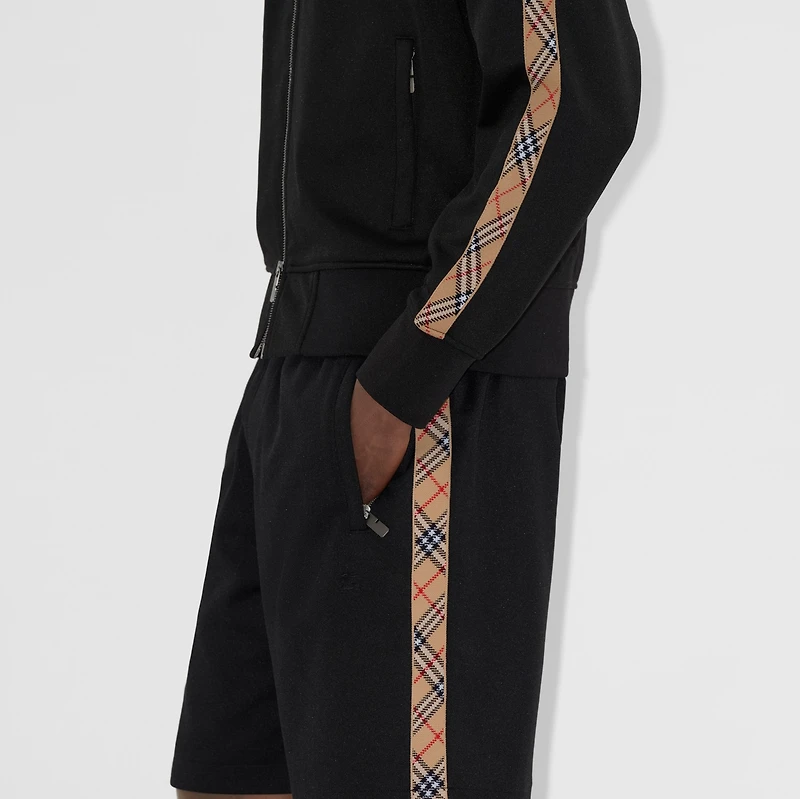 Check Trim Cotton Blend Track Jacket in Black - Men | Burberry® Official