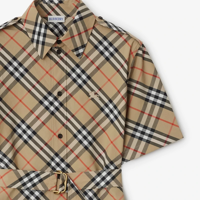 Check Cotton Shirt Dress in Sand - Women | Burberry® Official