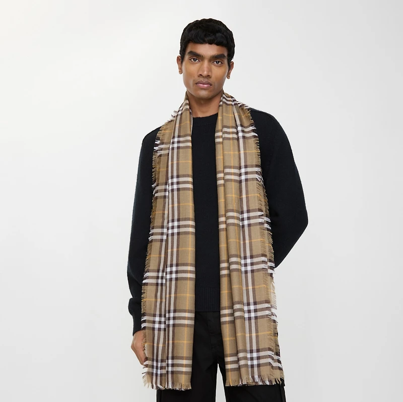 Check Cashmere Silk Scarf in Vole brown | Burberry® Official