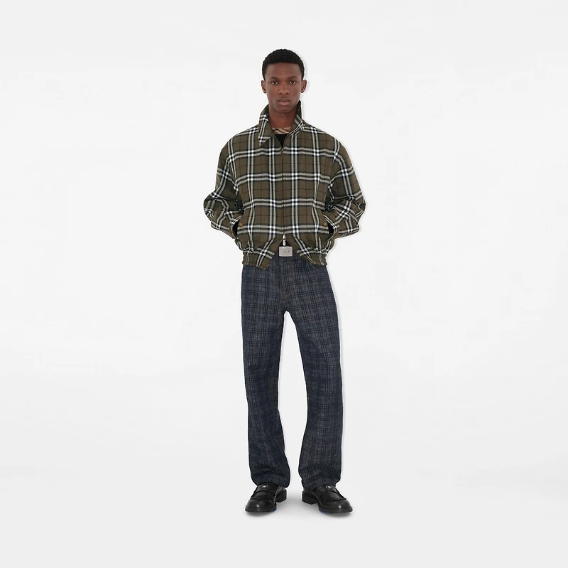 Check Bonded Wool Harrington Jacket in Shrub green/yew green - Men | Burberry® Official