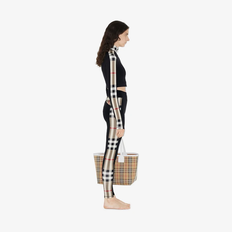 Check Trim Stretch Jersey Leggings in Black - Women, Nylon | Burberry® Official