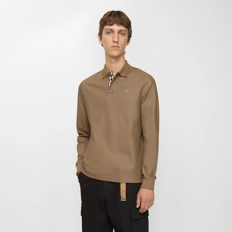 Long-sleeve Cotton Polo Shirt in Clay brown - Men | Burberry® Official