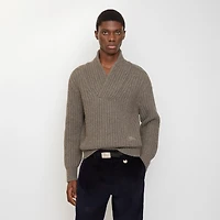Shawl Collar Wool Sweater in Beige melange - Men | Burberry® Official