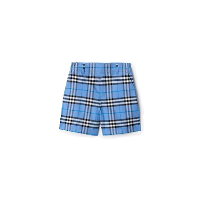 Check Cotton Oxford Shorts in Cornflower blue | Burberry® Official