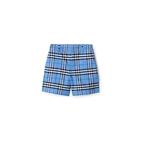 Check Cotton Oxford Shorts in Cornflower blue | Burberry® Official