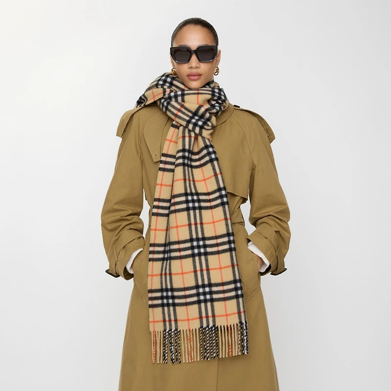 Check Cashmere Scarf in Sand | Burberry® Official