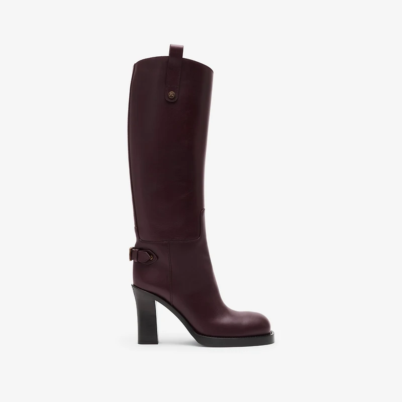 Leather Cavalier Heel Boots in Mahogany red - Women | Burberry® Official