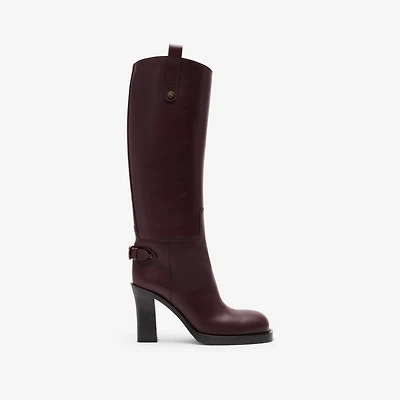 Leather Cavalier Heel Boots in Mahogany red - Women | Burberry® Official