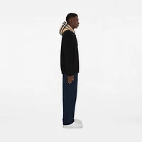 Check Hood Cotton Blend Zip Hoodie in Black/birch brown - Men | Burberry® Official