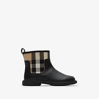 Check Panel Leather Boots in Black - Children | Burberry® Official