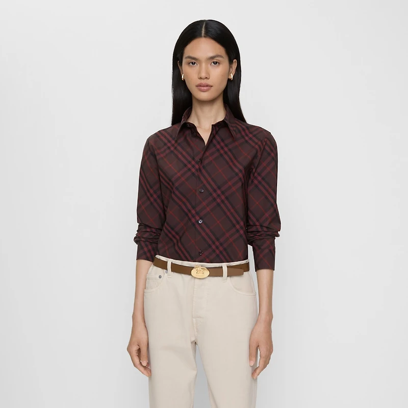 Slim Fit Check Cotton Shirt in Wine red - Women | Burberry® Official