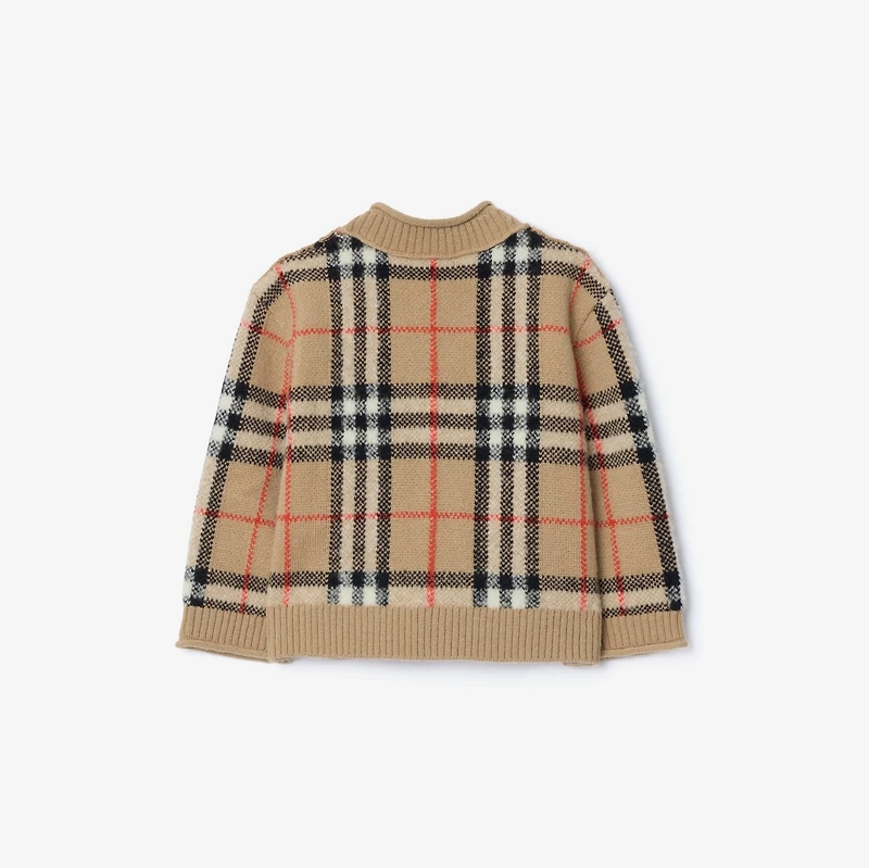 Check Wool Cashmere Cardigan in Sand beige - Children | Burberry® Official
