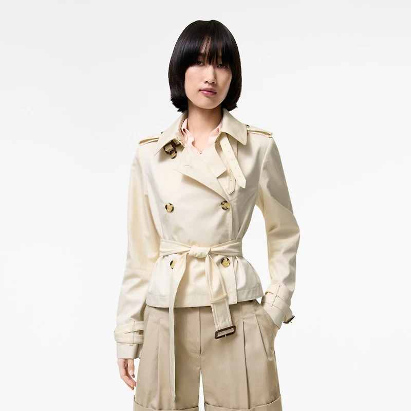 Cropped Tropical Gabardine Trench Jacket in Tundra white - Women | Burberry® Official