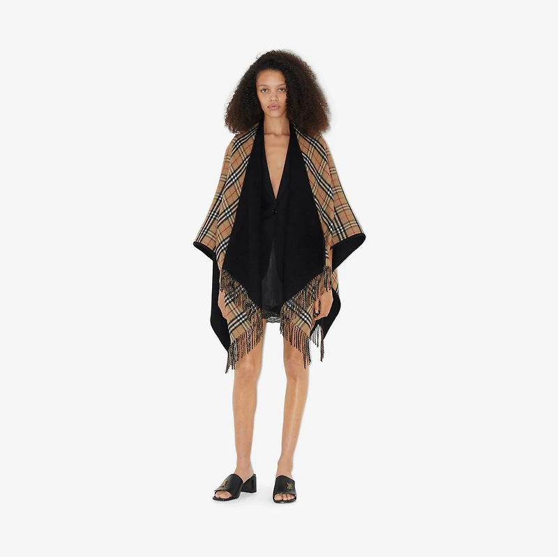 Check Wool Reversible Cape in Black | Burberry® Official