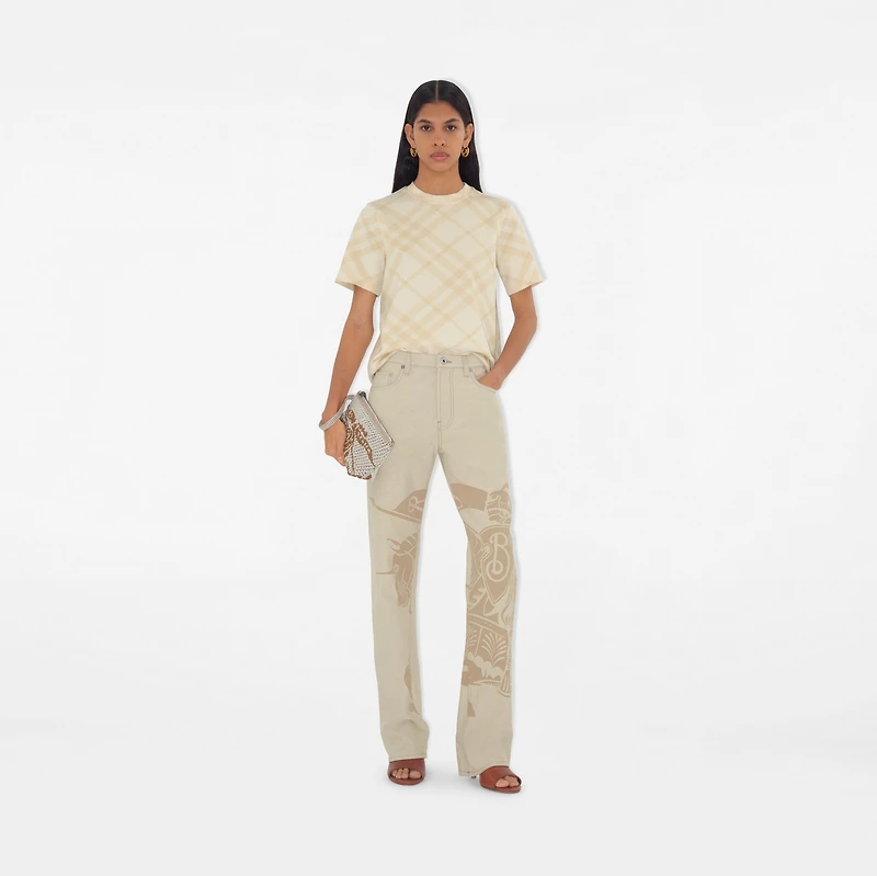 Check Stretch Cotton Blend T-shirt in Beach - Women | Burberry® Official