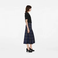 Check Wool Midi Kilt in Bright oxford blue/light granite - Women | Burberry® Official