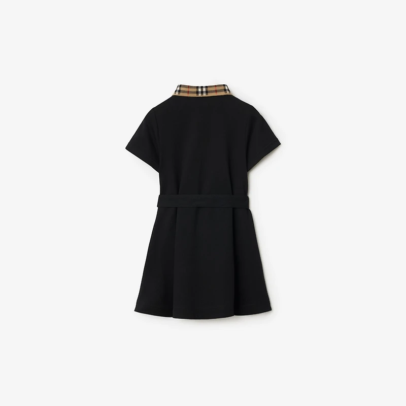 Check Collar Cotton Polo Shirt Dress in Black | Burberry® Official